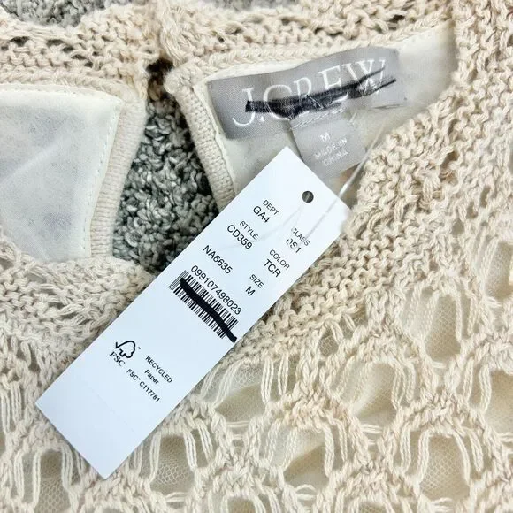 J. Crew Sweater Dress Womens M Toasted Cream Pointelle‎ Sleeveless Crochet Boho - Picture 10 of 14